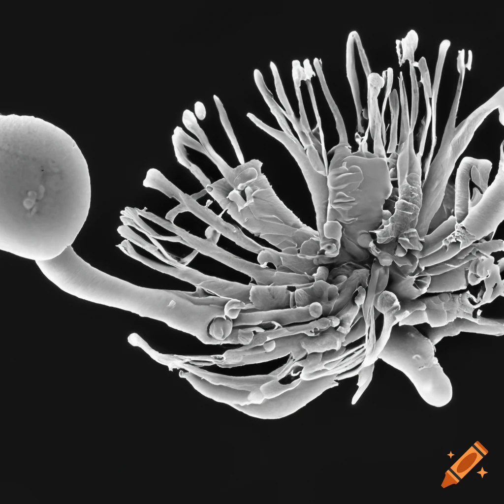 black and white microscope image of a rhododendron stigma flower
