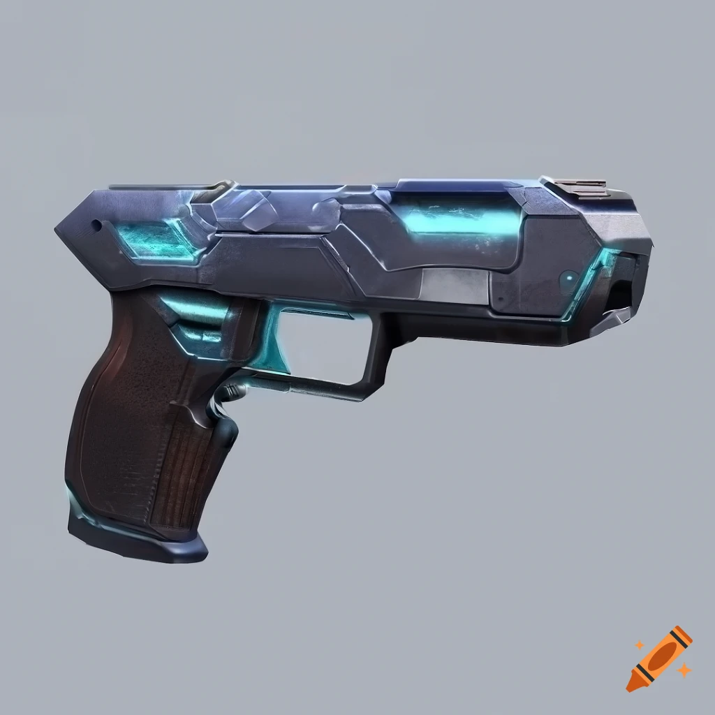 Side view of a realistic sci-fi pistol