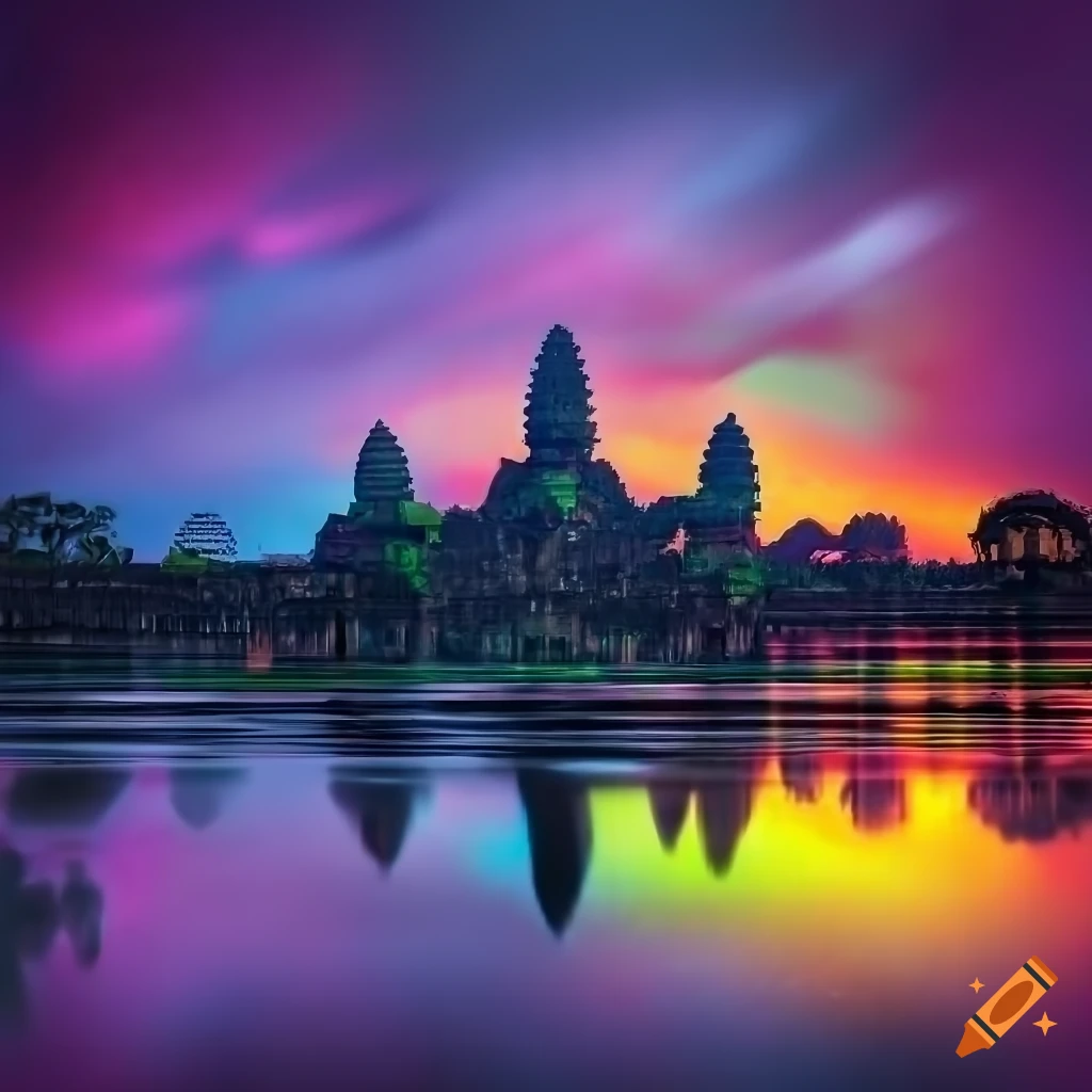 hyper realistic portrait of Angkor Wat at night
