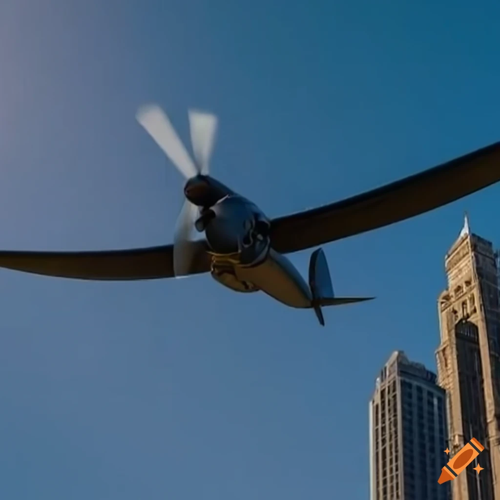 Propeller plane flying over chicago skyline on Craiyon