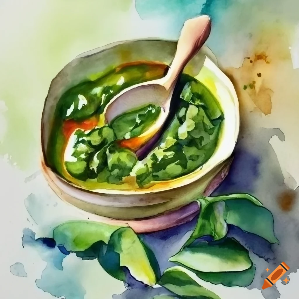 Watercolor painting of argentine chimichurri sauce