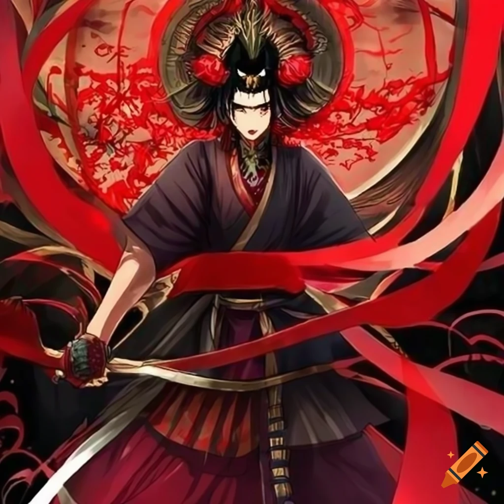 Red ribbons samurai with japanese style art on Craiyon