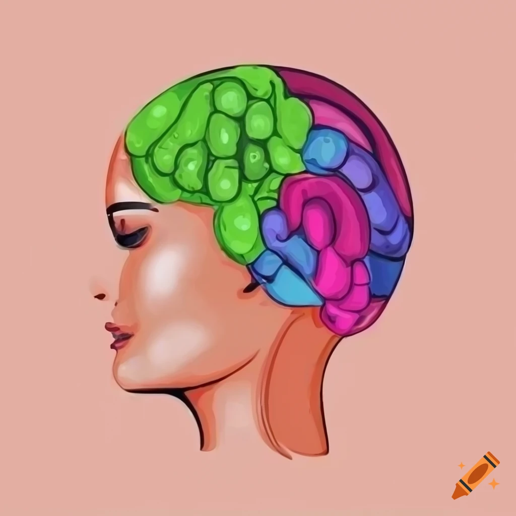 Colorful profile drawing representation of thoughts on Craiyon