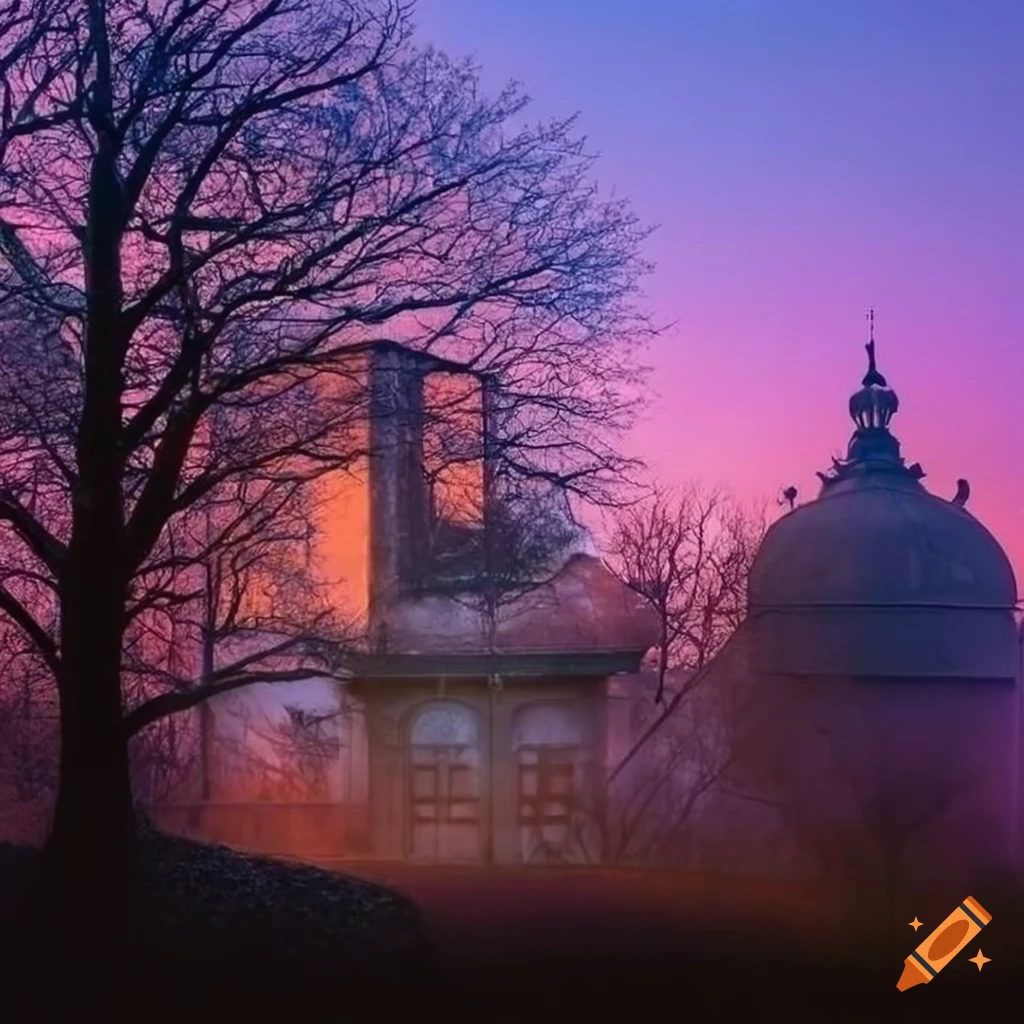 Crystal window in a garden house at dawn