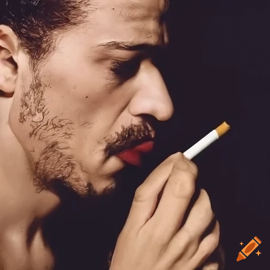 Photograph of a man holding a cigarette between his lips on Craiyon