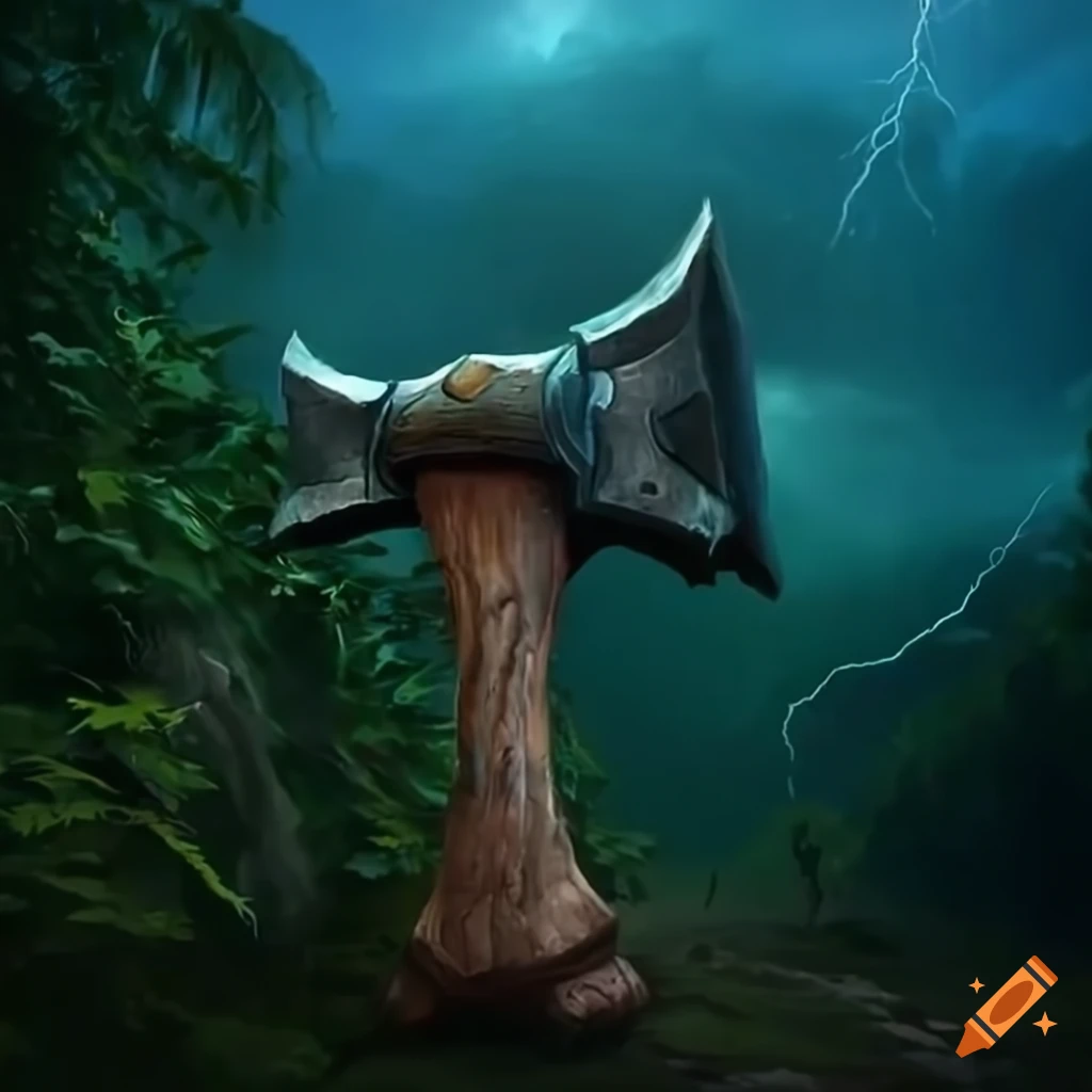 Digital art of a lightning striking a giant hammer on Craiyon