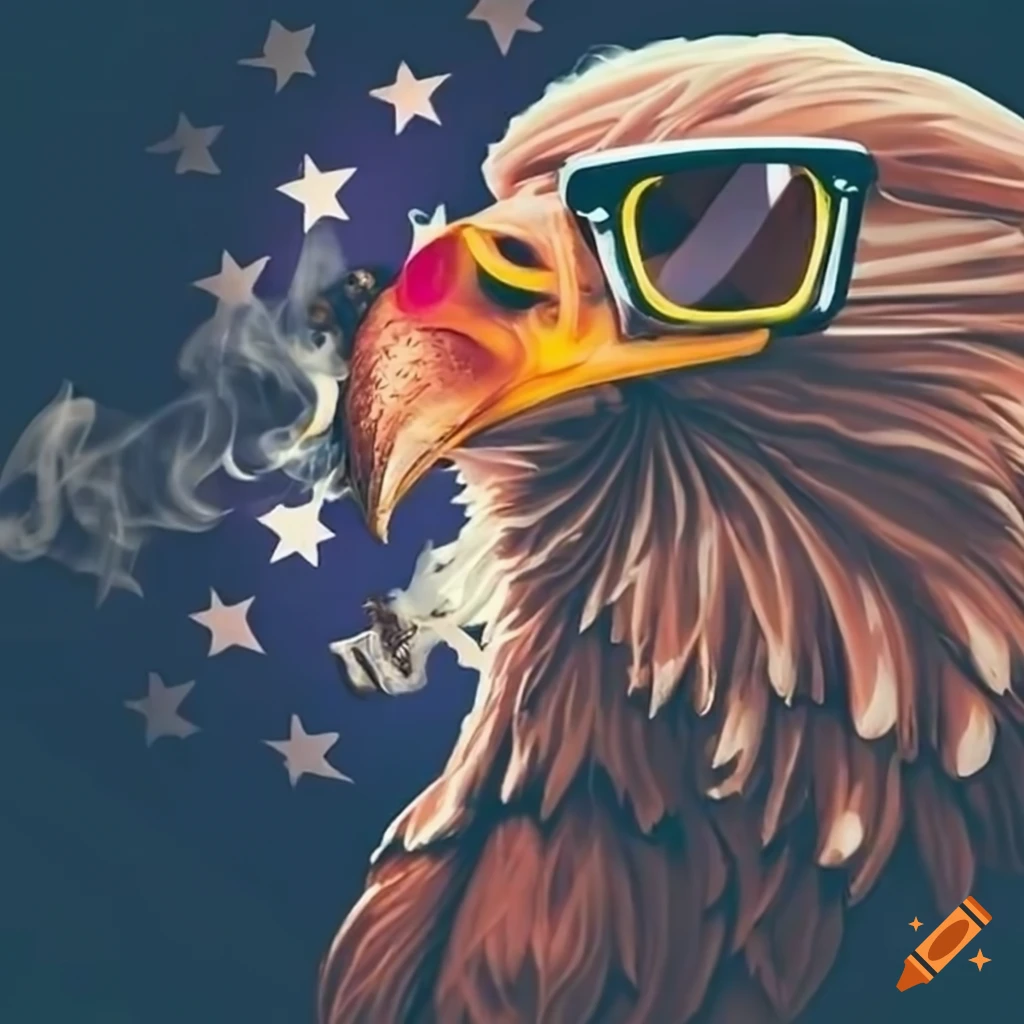 Eagle with us flag sunglasses and cigar on Craiyon