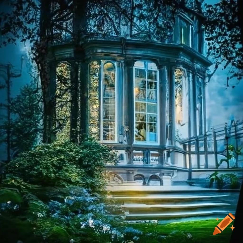 Crystal window in a beautiful garden on Craiyon