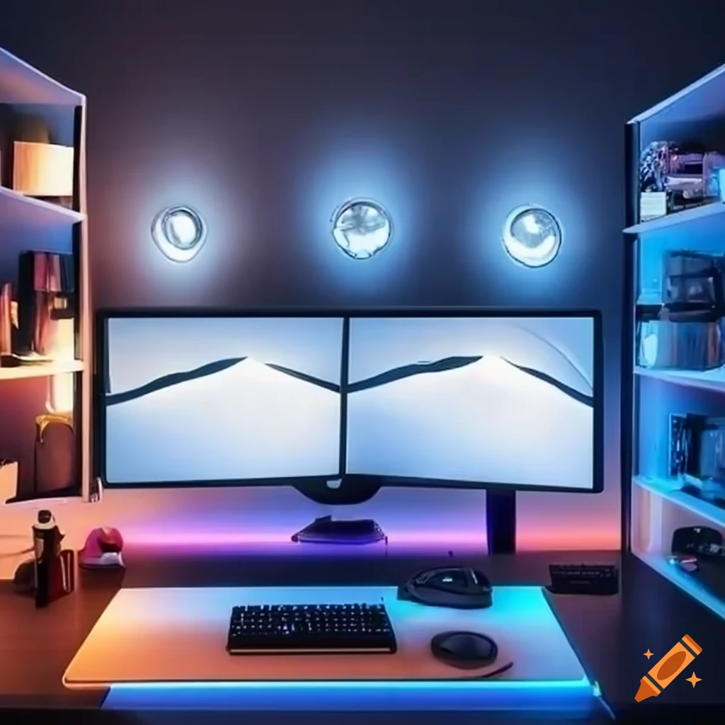 A stylish gaming setup with vibrant led lighting on Craiyon