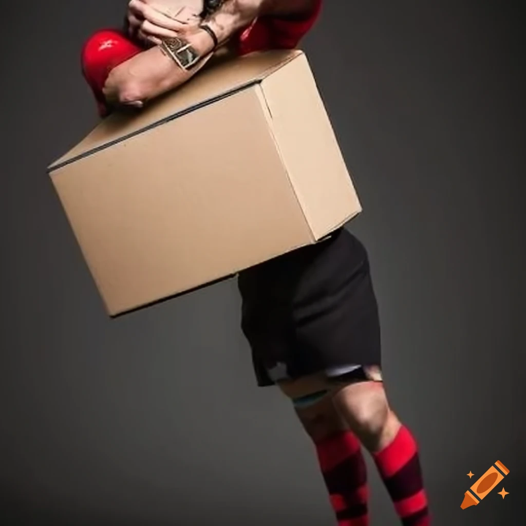 rugby player carrying a moving box