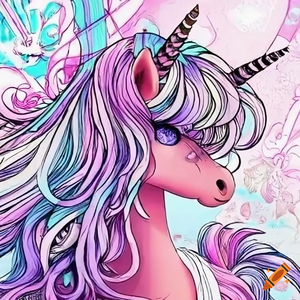 Unicorn coloring book page on Craiyon