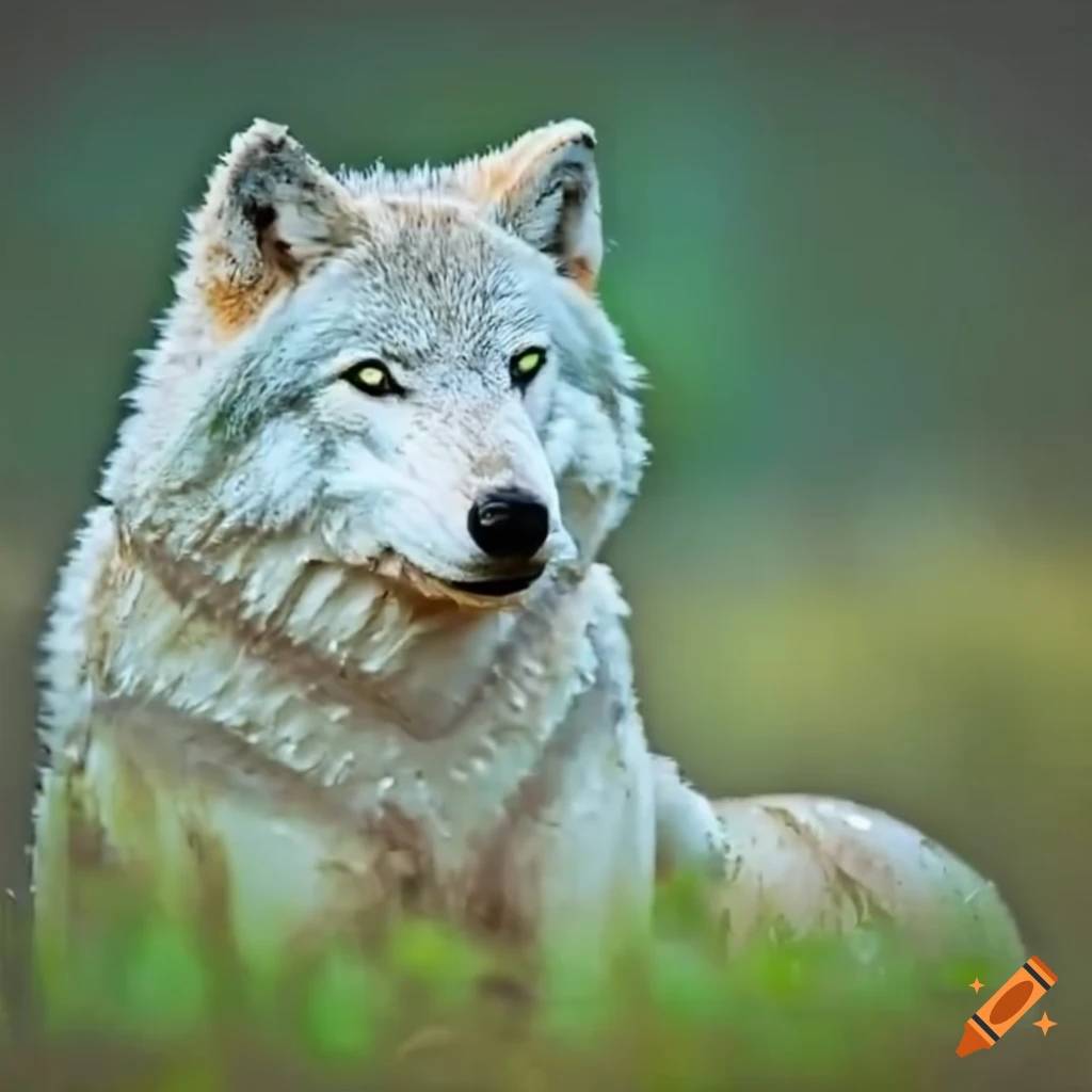 muddy white wolf in its natural habitat