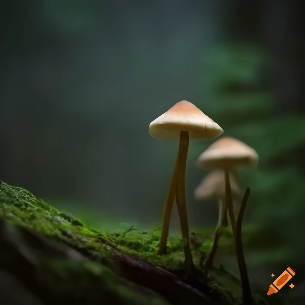 photorealistic mushrooms in a moonlit forest