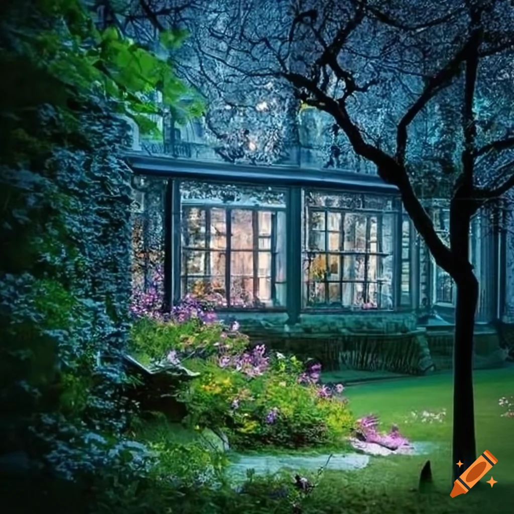 crystal window in a garden house
