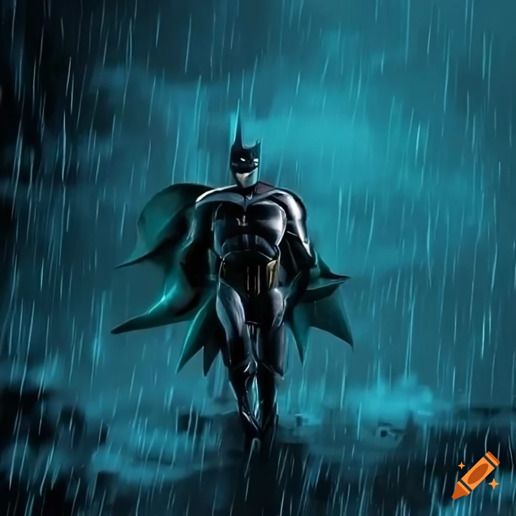 Batman standing in the rain