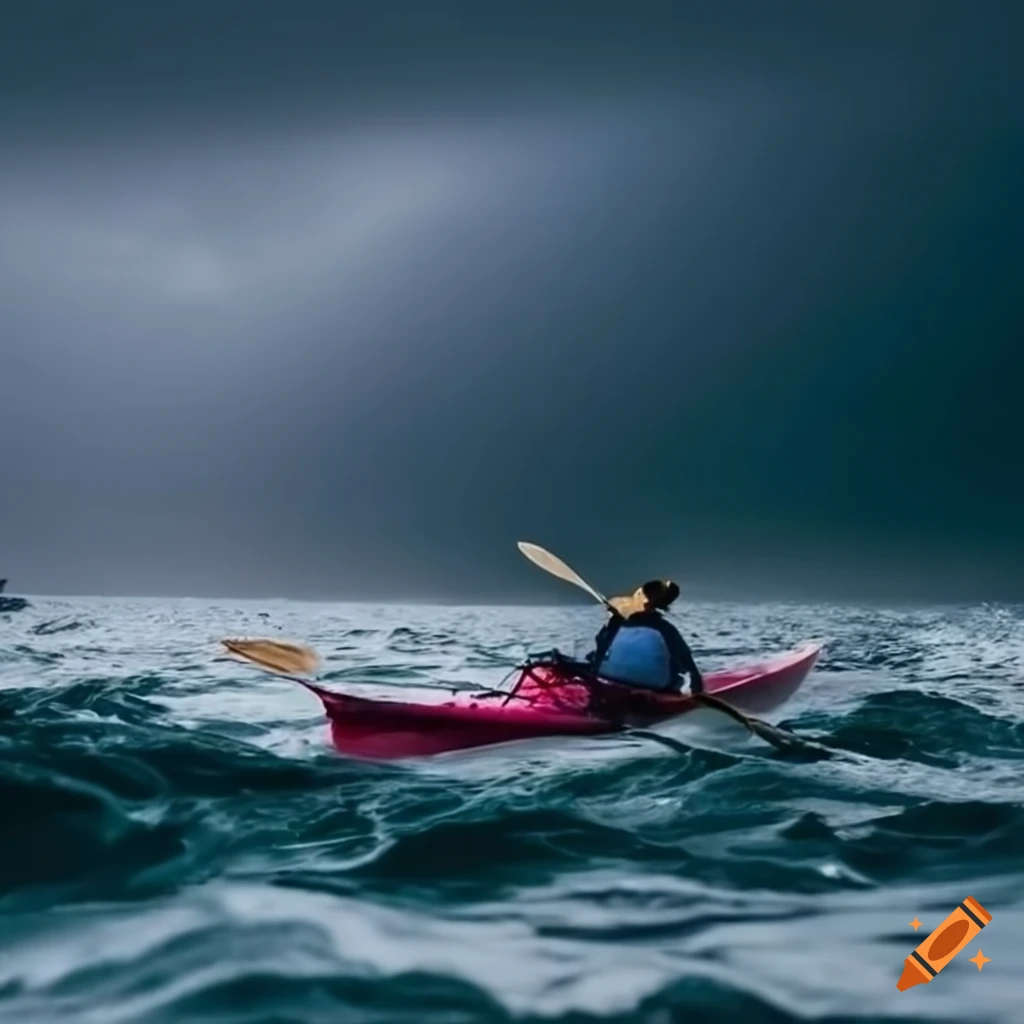 nighttime kayaking in a stormy tiderace