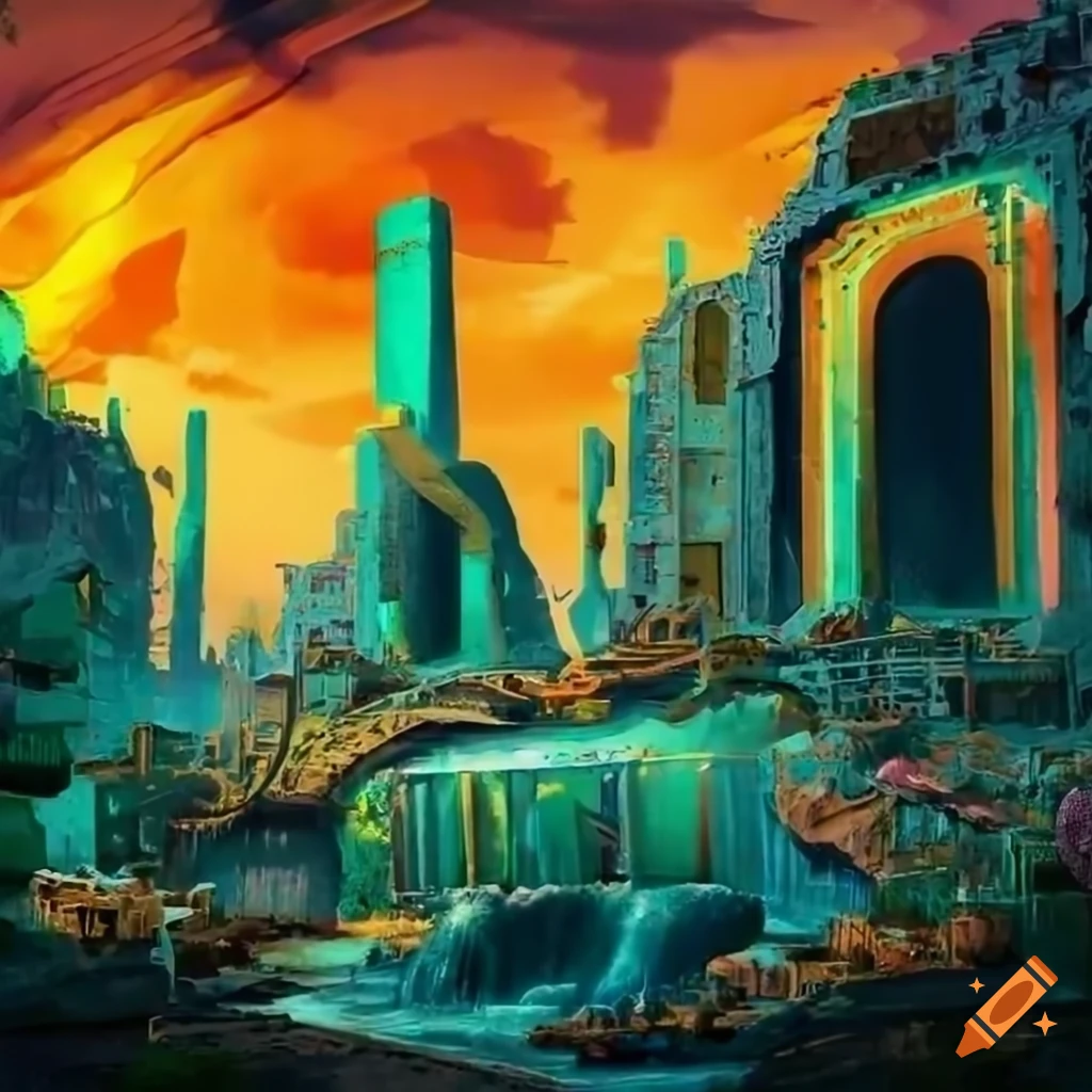 Weird Complex Futurist giant city weird design complex structures yellow strange ...