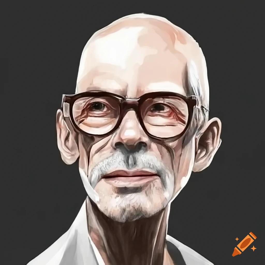 Realistic portrait of a bald man with glasses