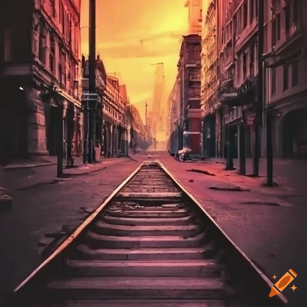 urban street with a train station