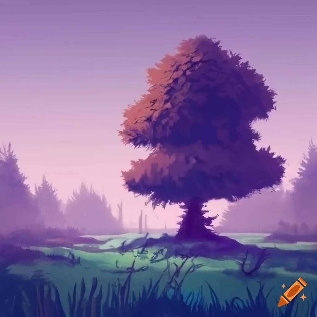 video game art style landscape with fluffy trees