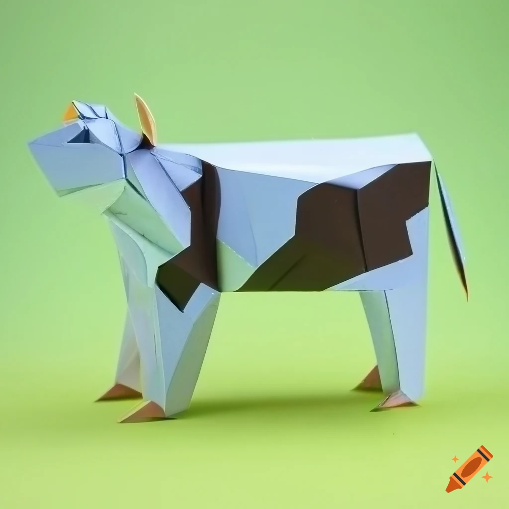 photograph of an origami paper cow