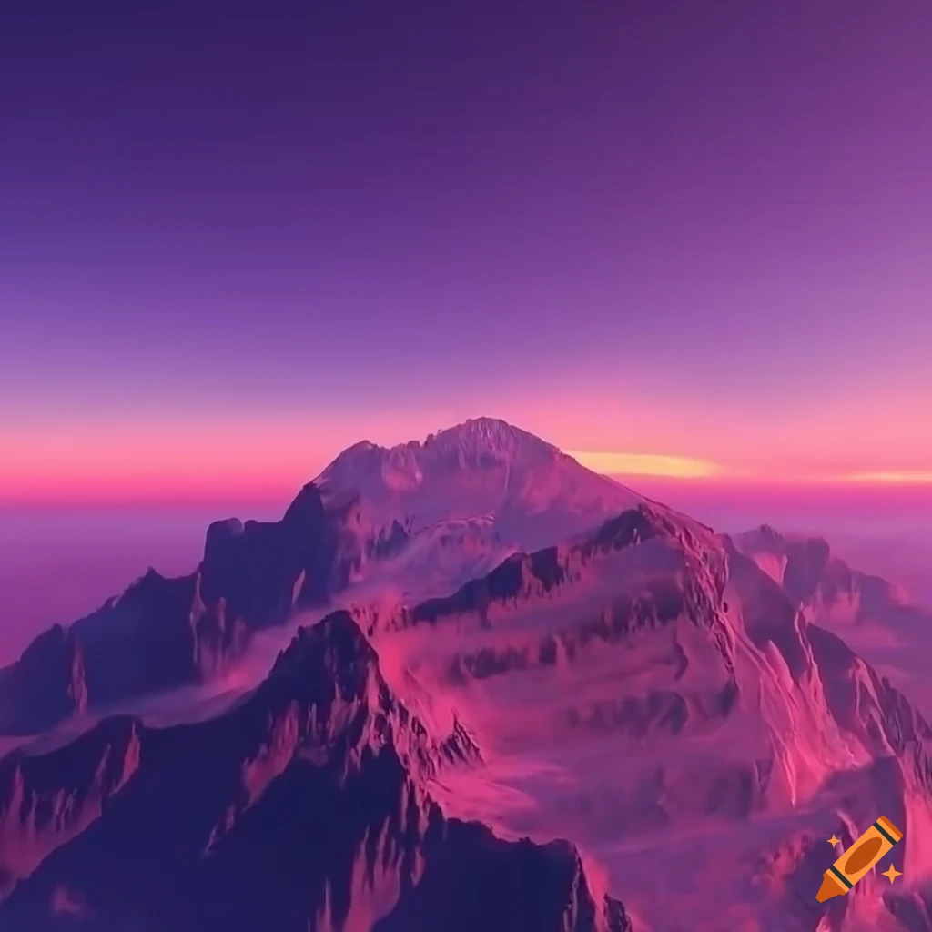 sunset on a mountain peak of another planet