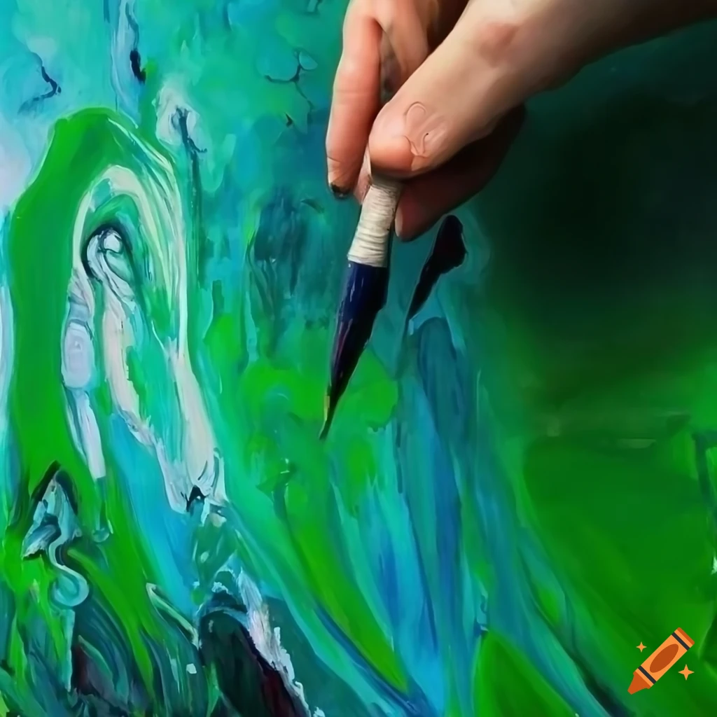 Contemporary artist painting in her art studio