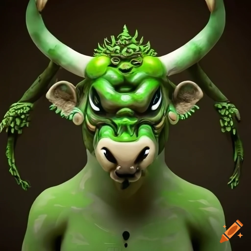 Illustration of a green japanese cow demon