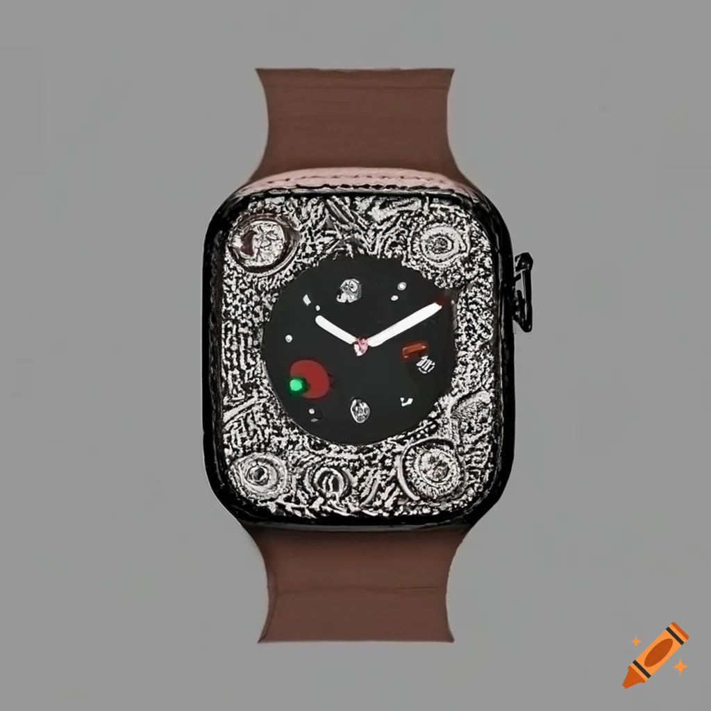 Black apple watch ultra with brown leather strap on Craiyon