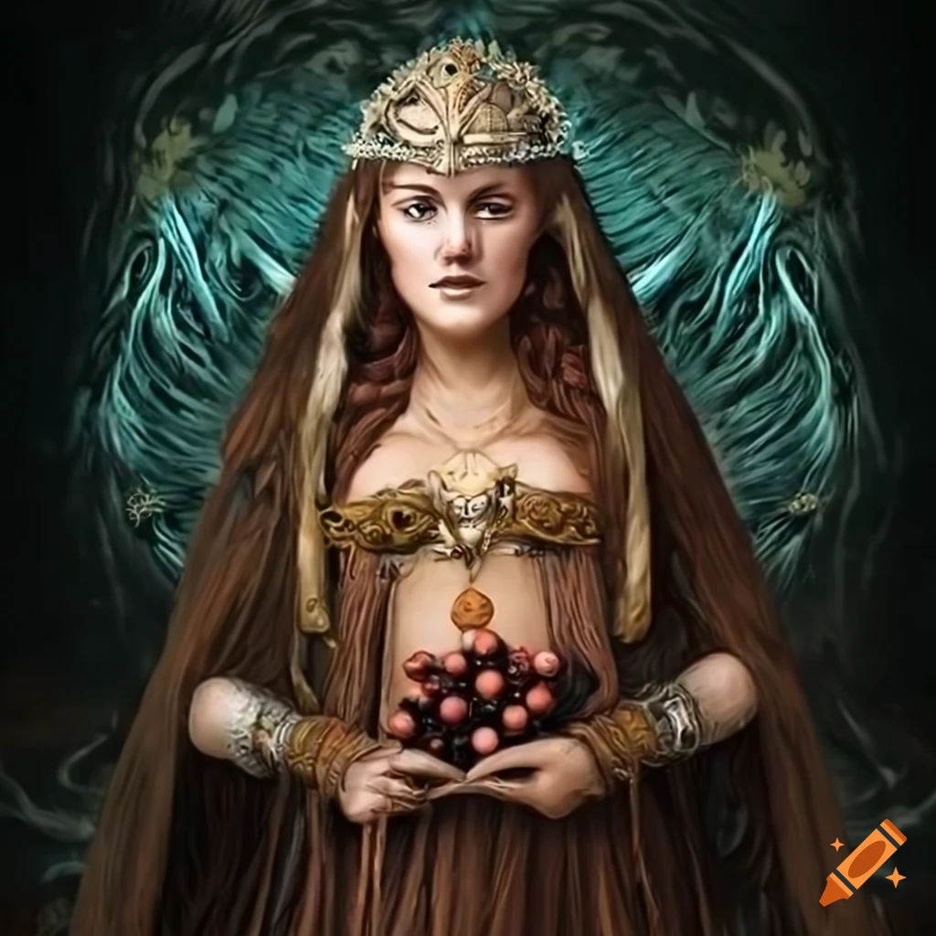 Artwork of frigg from norse mythology with elderberries on Craiyon