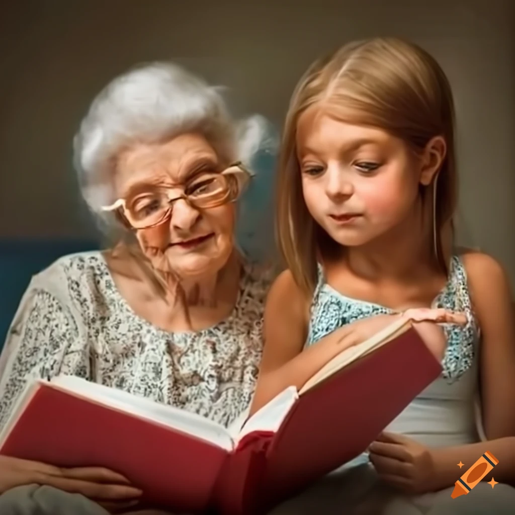 Grandma and girl reading a book together