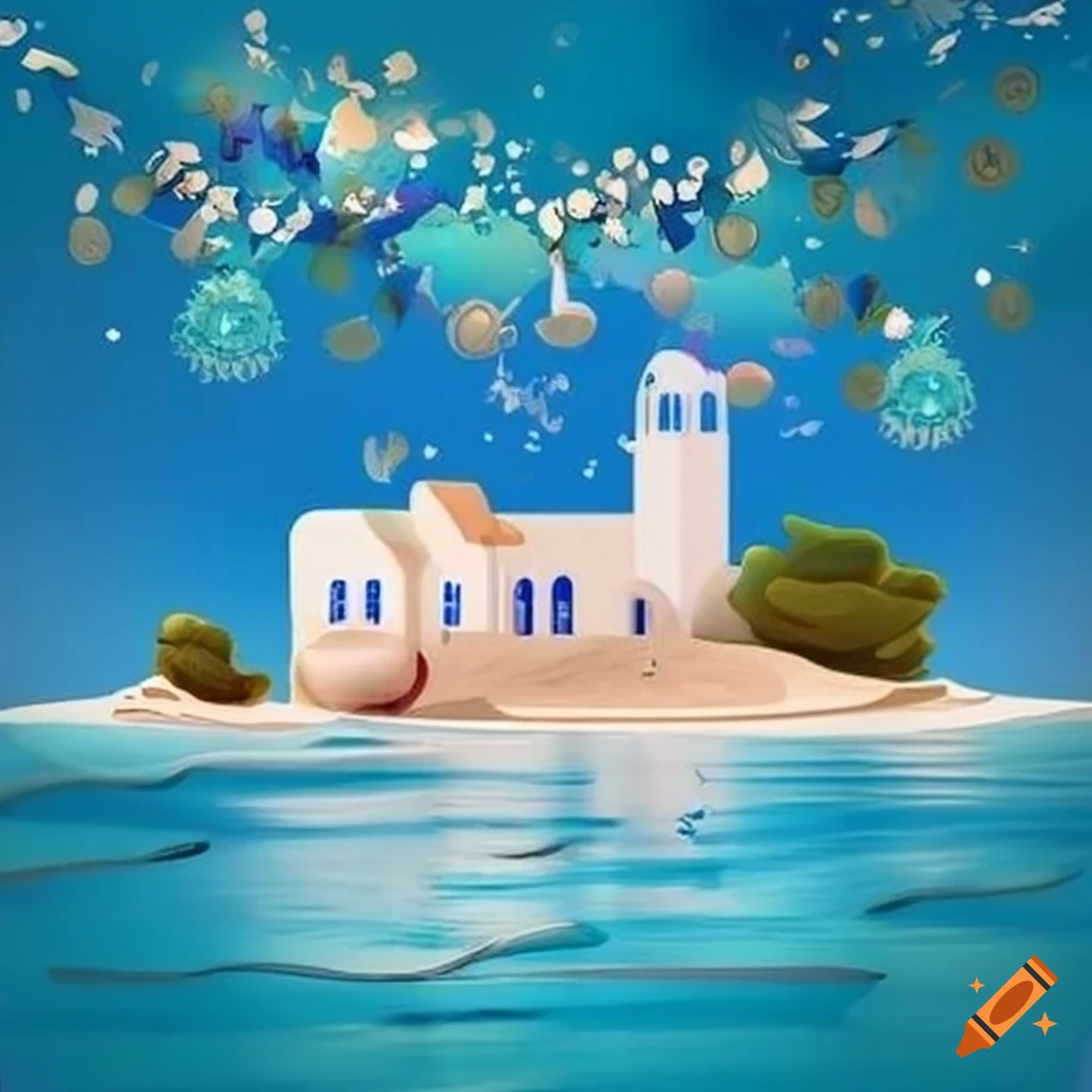 Christening invitation with a Greek island theme