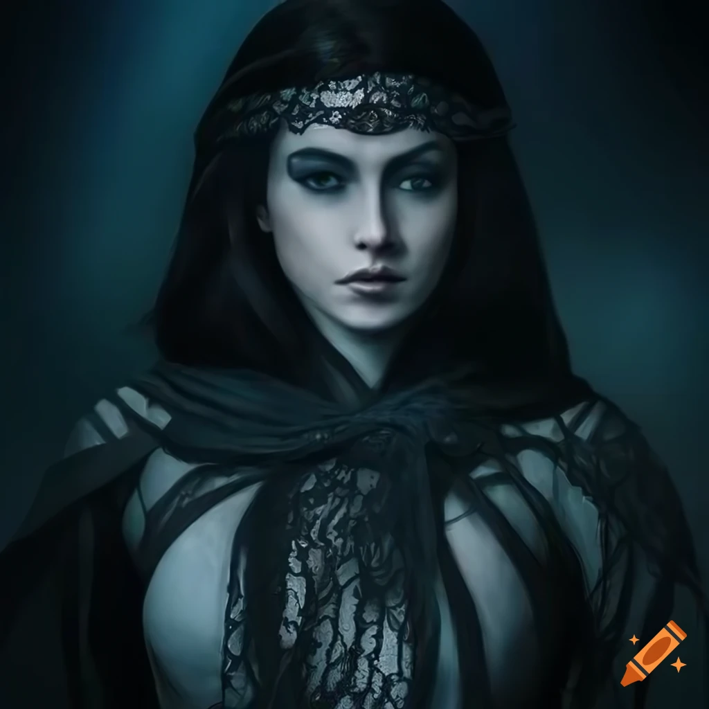 fallen elvish woman warrior on dark gloomy background