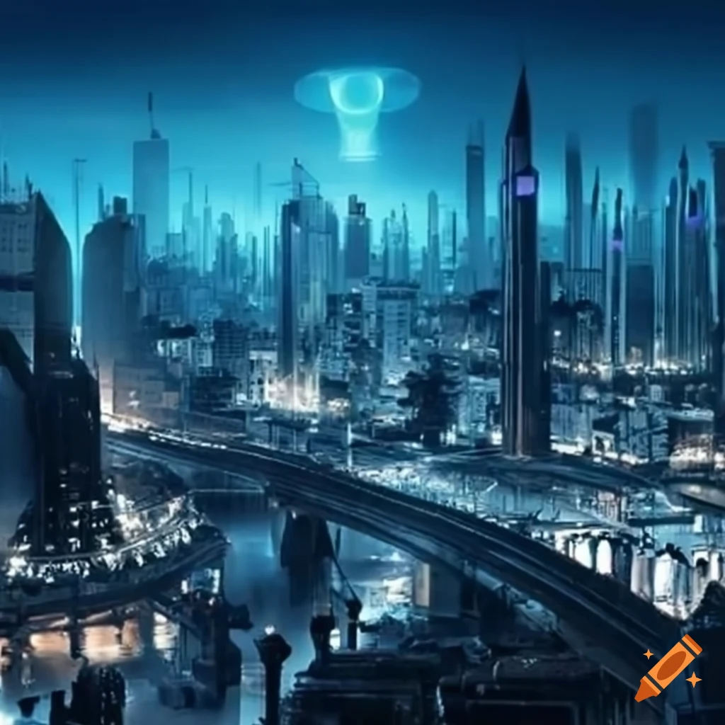 Concept art of a futuristic city