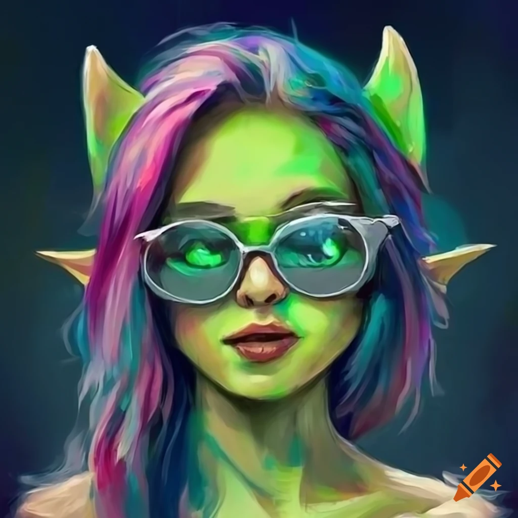 Detailed artwork of a goblin girl with sunglasses