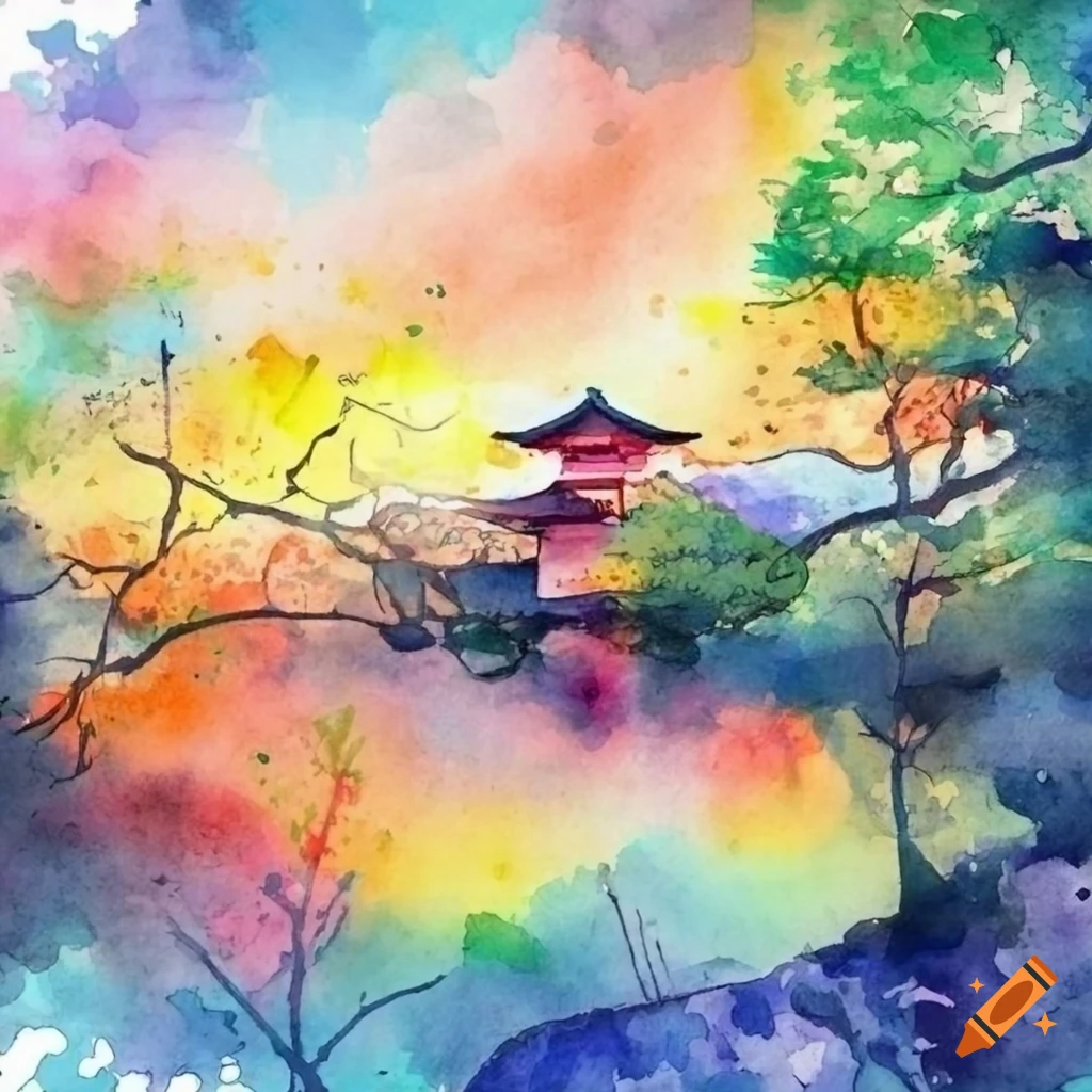 watercolor illustration of Japan scenery
