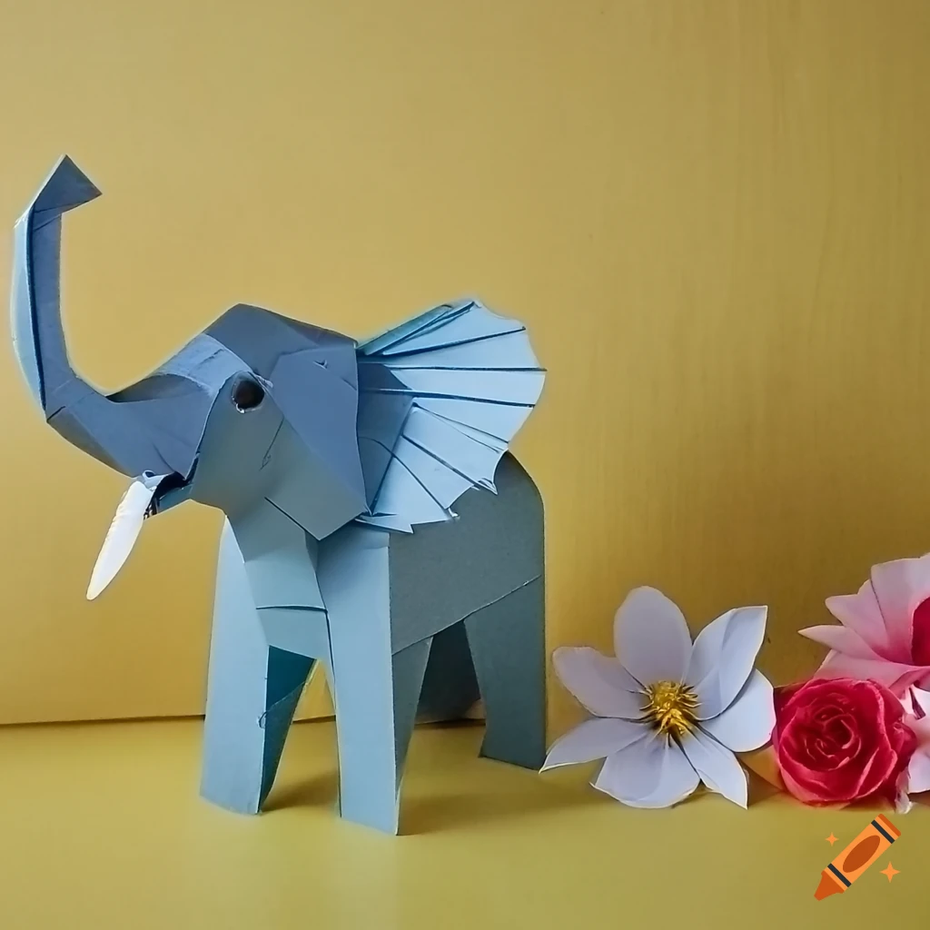 paper elephant surrounded by paper flowers