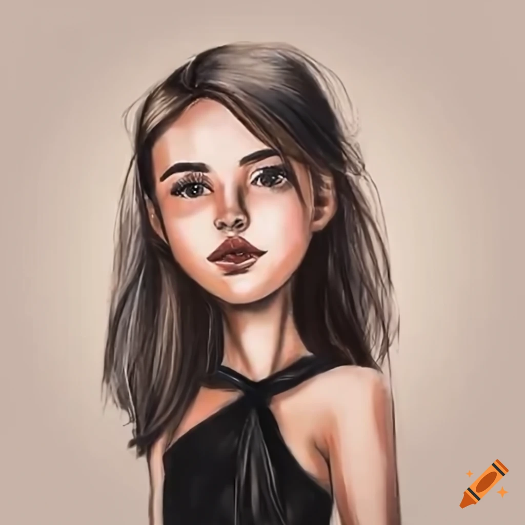Portrait Of A Confident Brunette Girl In A Black Dress On Craiyon