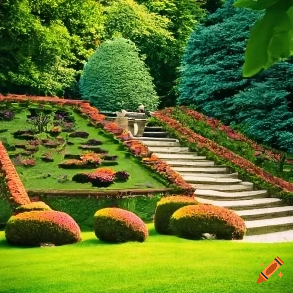 photo of a beautiful rococo garden with stairs
