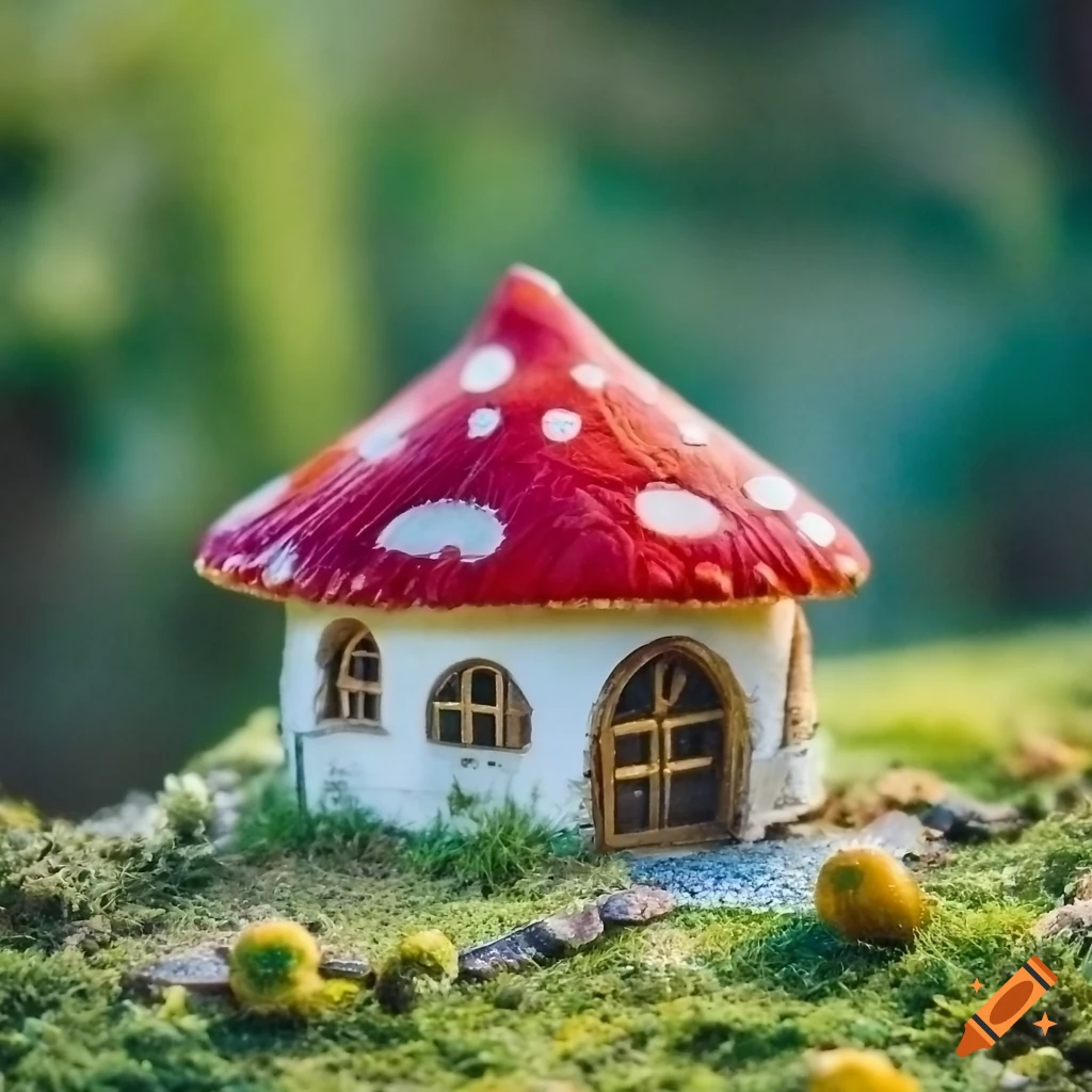 Photo of a detailed mushroom house diorama on Craiyon