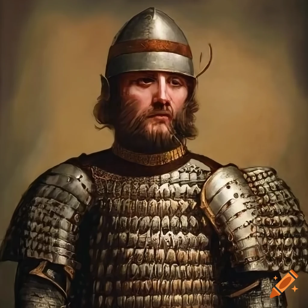 painting of a beardless king in medieval armor