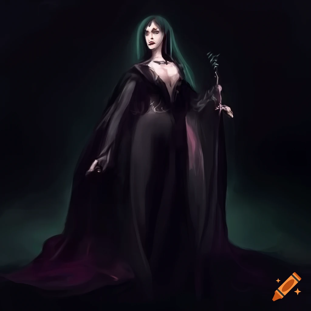 Woman in black cloak and skull facepaint on Craiyon