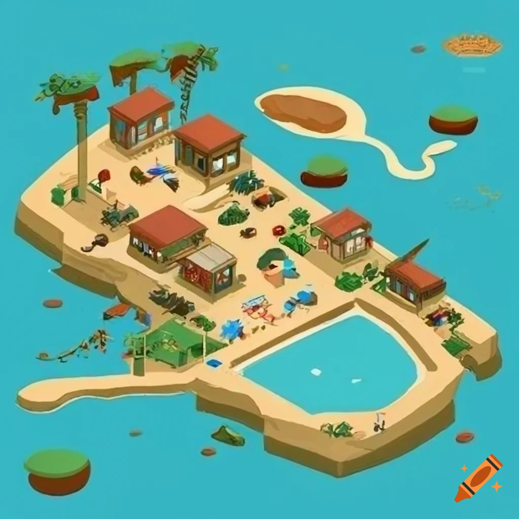 Isometric Map Of A Village With Port Beach Shop Market Forest And isometric-map-of-a-village-with-port-beach-shop-market-forest-and