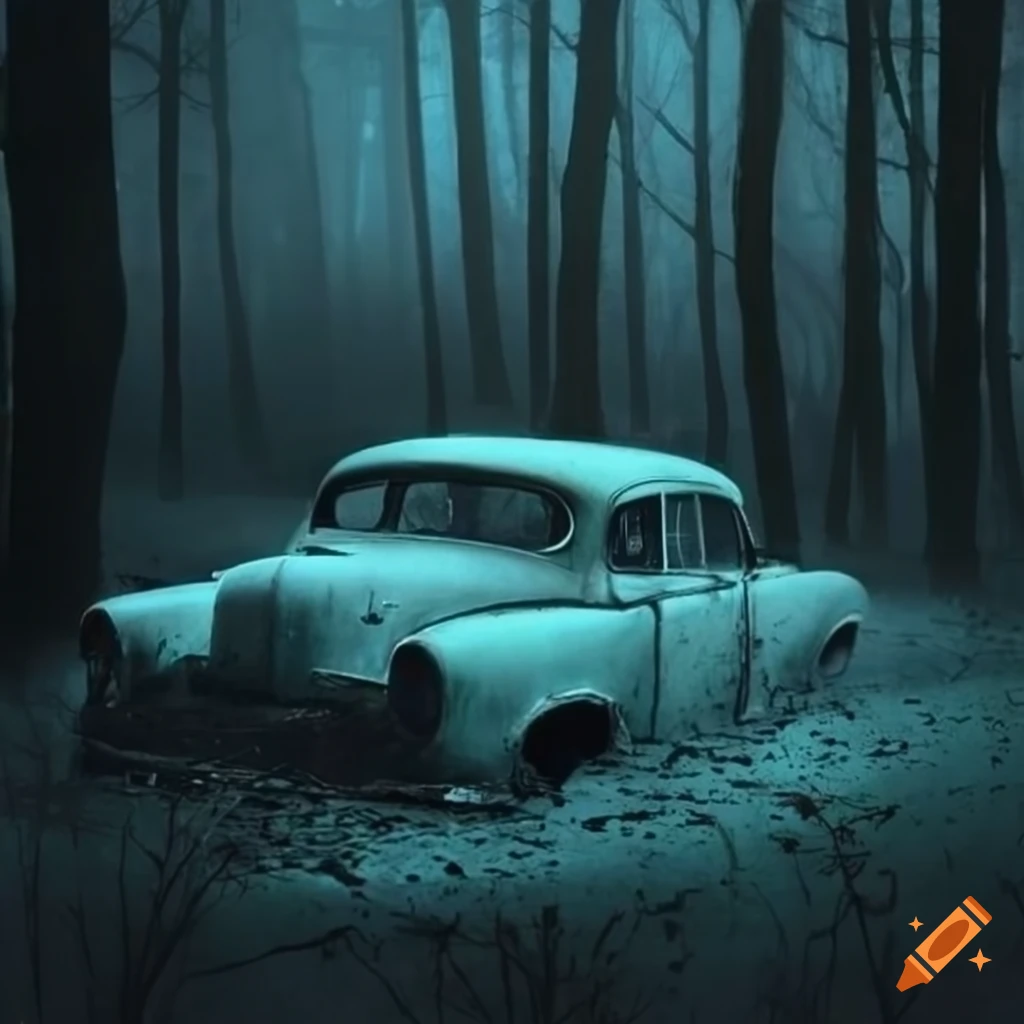 Abandoned Truck In Foggy Woods At Night On Craiyon
