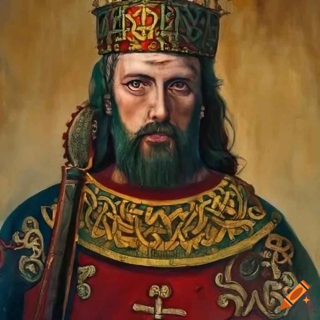 Painting of a slavic emperor with symbols of slavic mythology on Craiyon