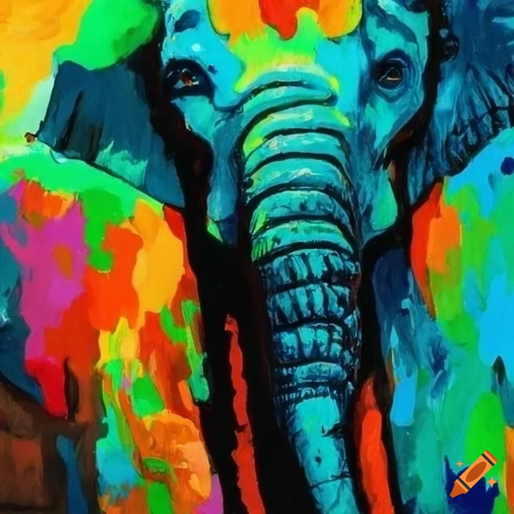 vibrant expressionist painting of an elephant