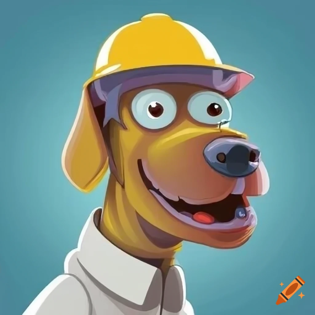 Dog in simpsons cartoon style with hardhat on Craiyon