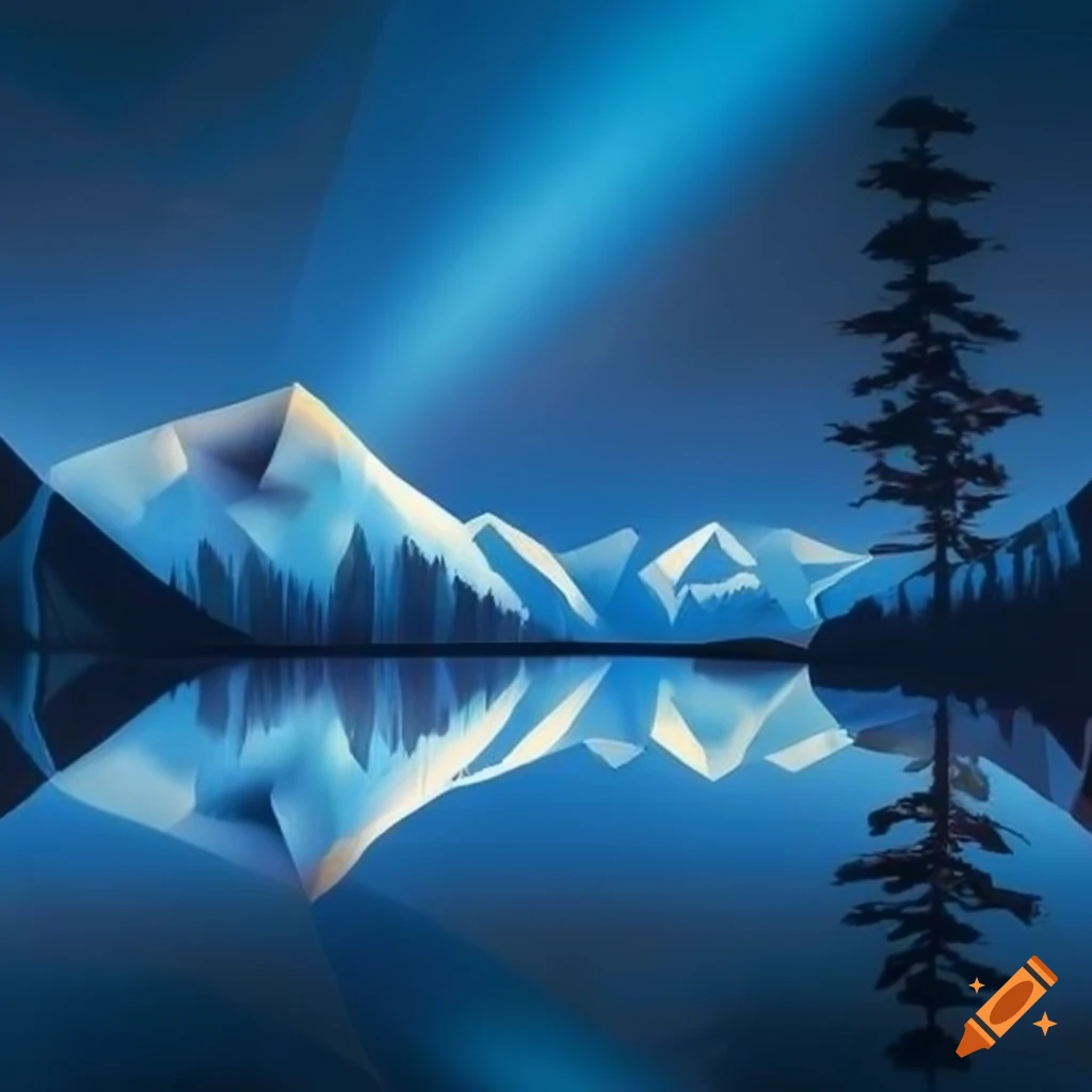 Geometric abstract art of mountains, lakes, and forest on Craiyon