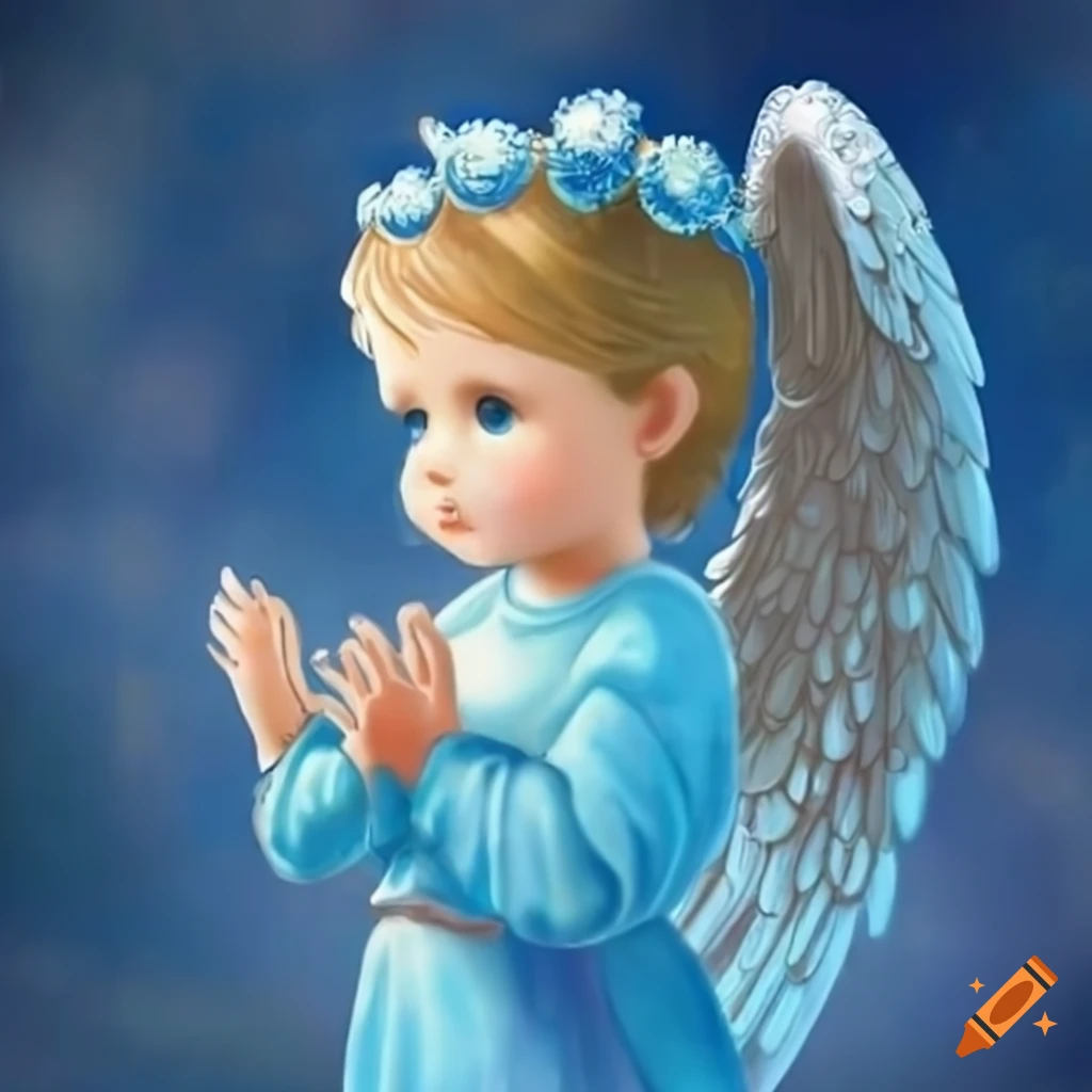 Blue Angel Praying Behind A Blue Cross 0944