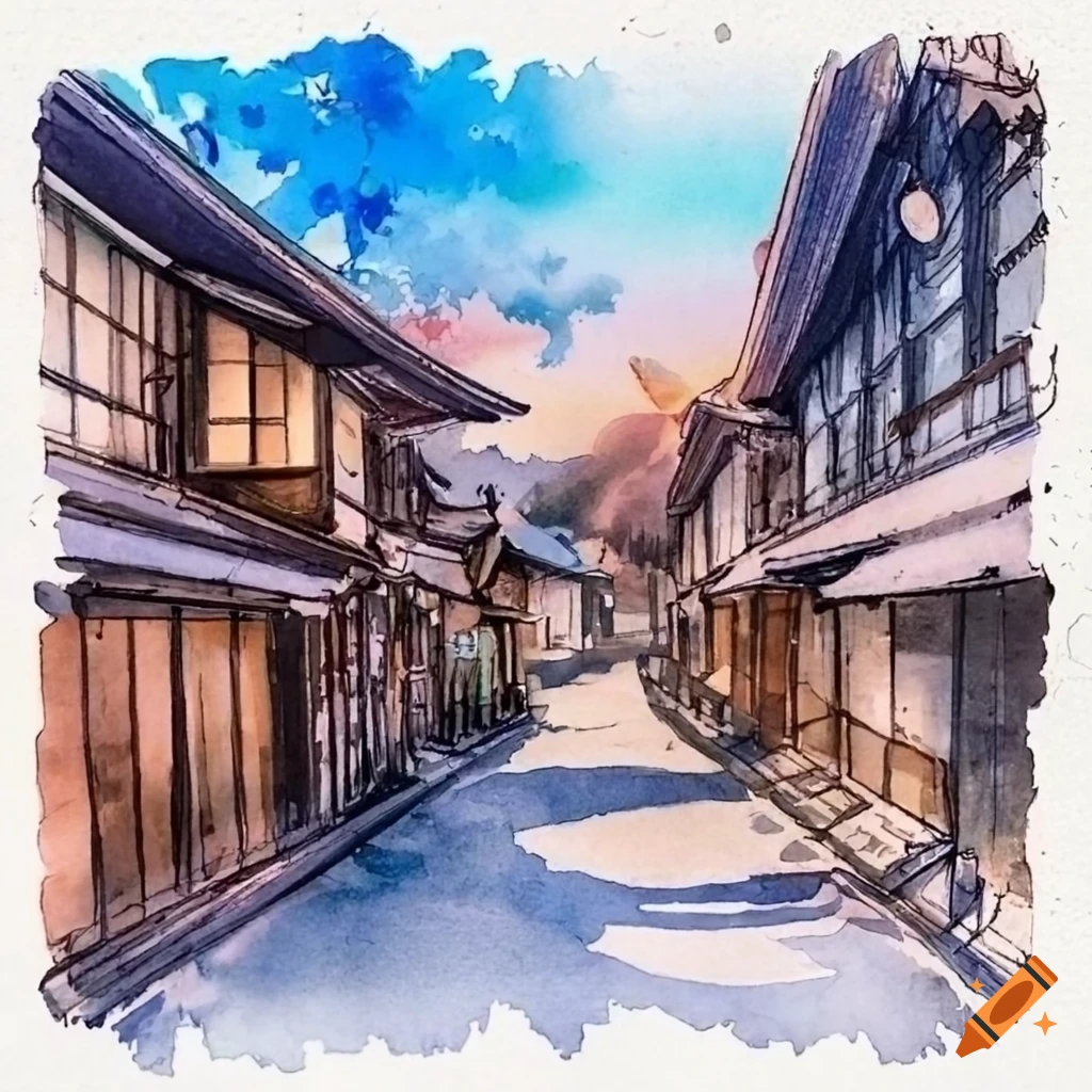 Japanese watercolor landscape painting on Craiyon